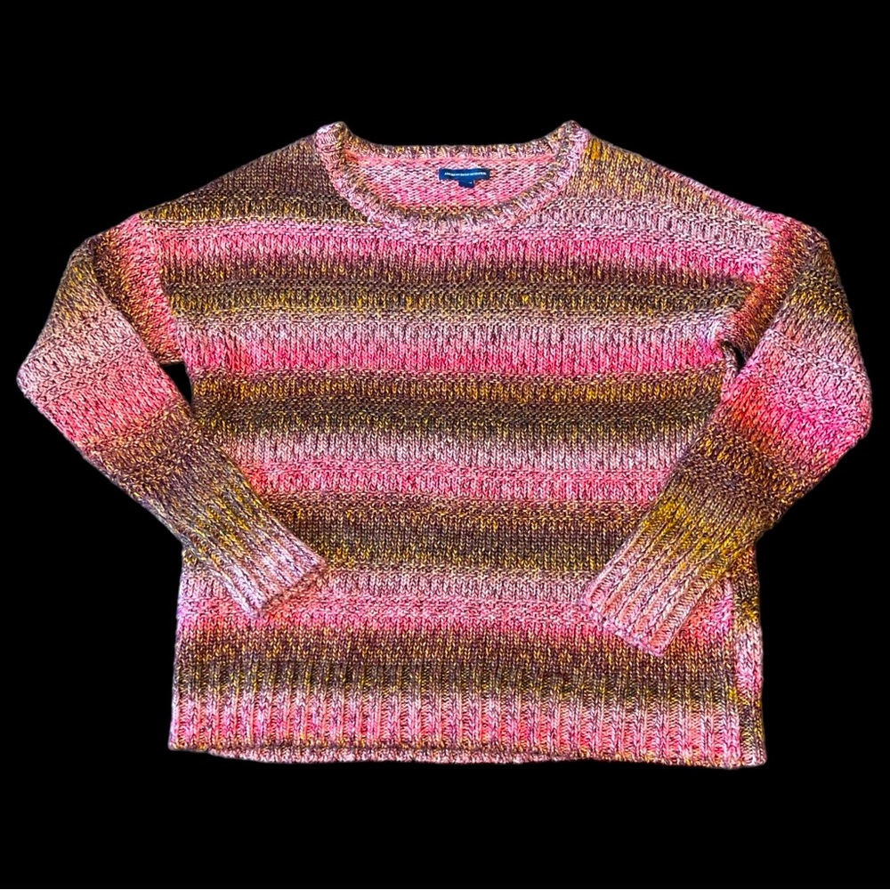 American Eagle Outfitters Pink Brown Stripe Crew Neck Sweater - Women's M EUC